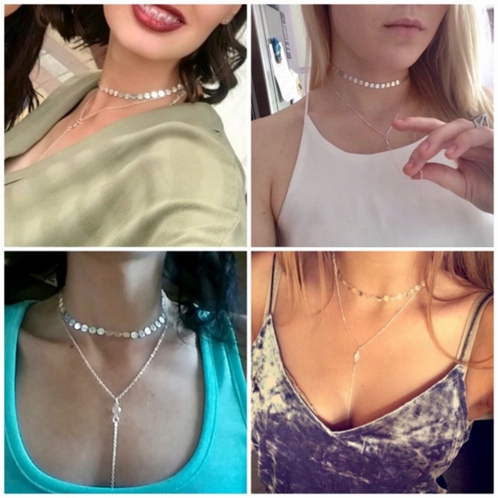 Mini Coins and Crystal 2-Layer Boho Chains Choker - Picture 5 of 8